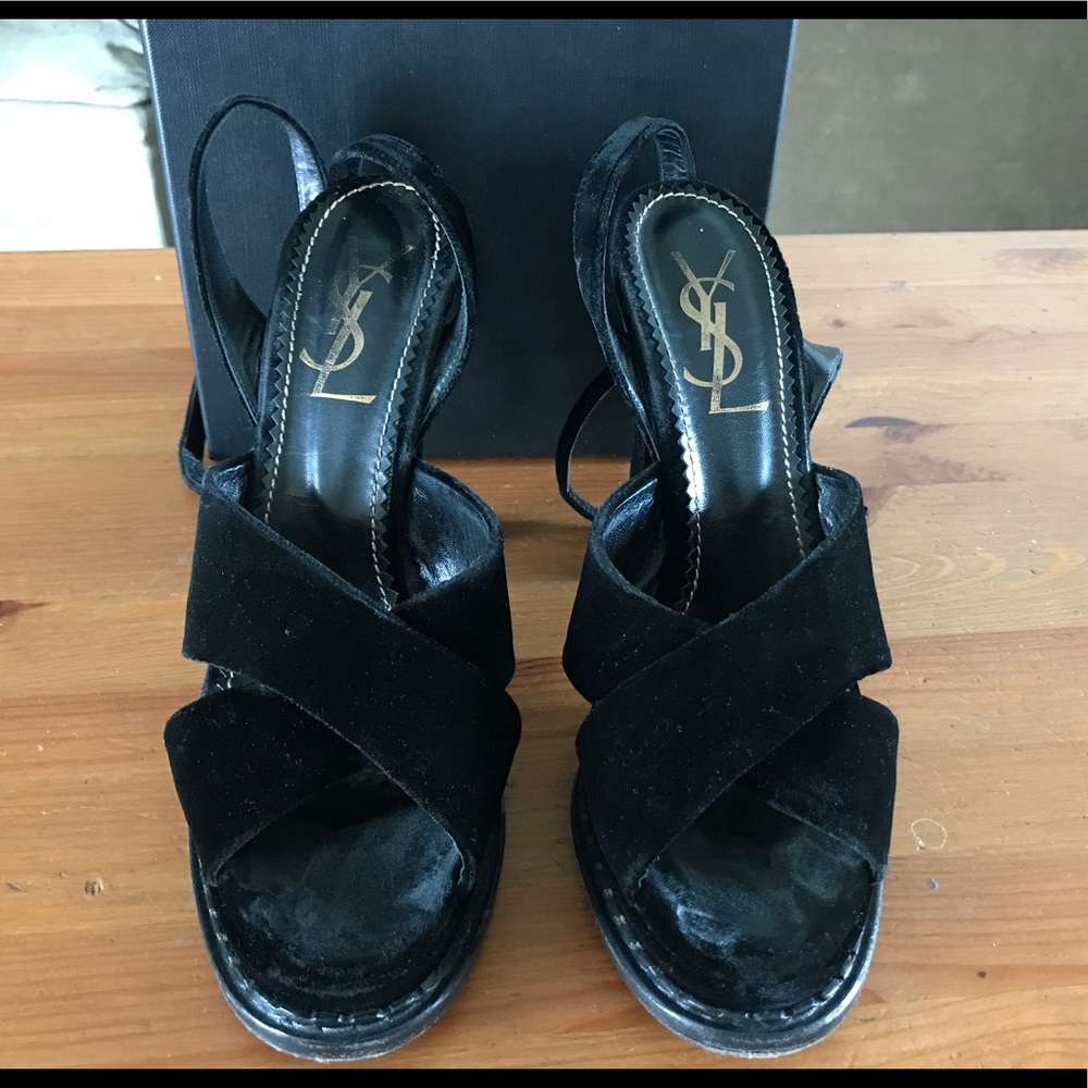 Yves Saint Laurent chunky velvet heels